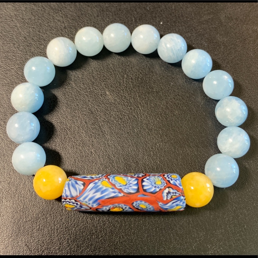 Handmade Aquamarine, Yellow Jade, Mexican bead🌈